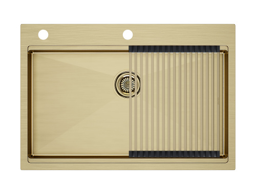 Кухонная мойка Paulmark PM707551-BG+R405-BG 75х51 цвет брашированное золото поверхность матовая